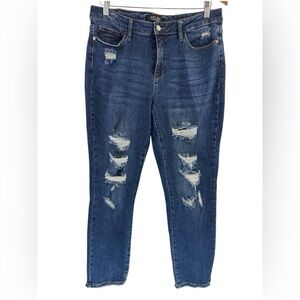 Judy Blue Womens 11/30 Boyfriend Fit Jeans Distressed Blue Denim Stretch Casual